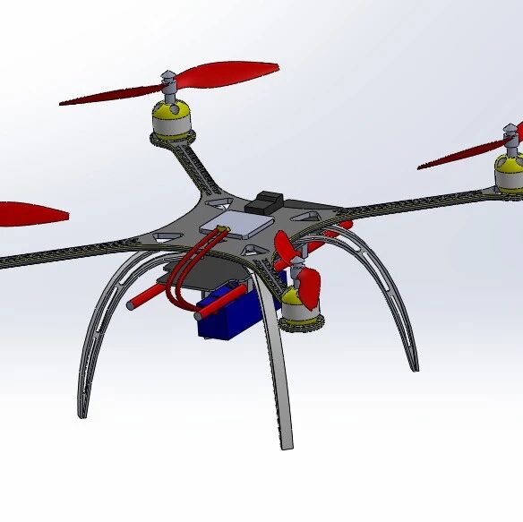 【飞行模型】S-500四旋翼无人机机架结构3D图纸 Solidworks设计