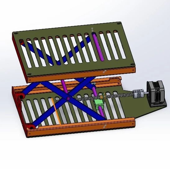 【工程机械】紧凑型丝杠驱动剪叉式升降平台3D数模图纸 Solidworks设计