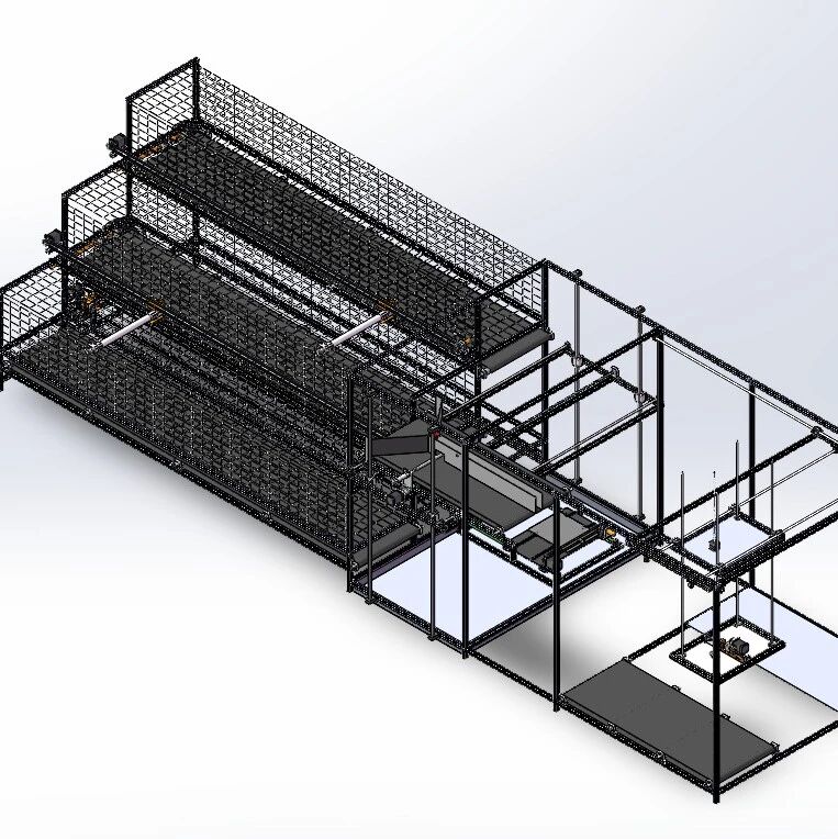 【非标数模】全自动鸡蛋巡检收集清理装箱装置3D图纸 Solidworks20设计
