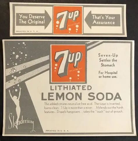 Original Vintage 7UP BOTTLE LABELS Lithiated Lemon Soda For HOSPITAL ...