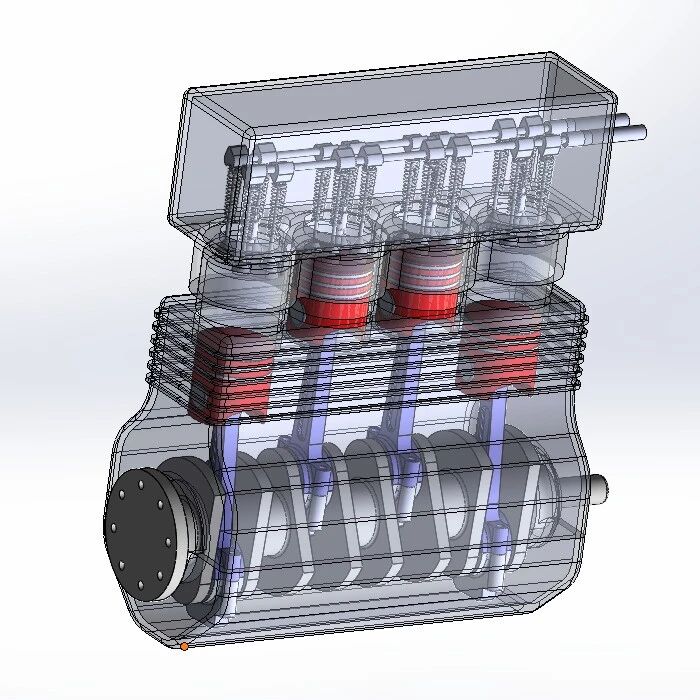 【发动机电机】简易四缸活塞发动机结构3D图纸 Solidworks设计