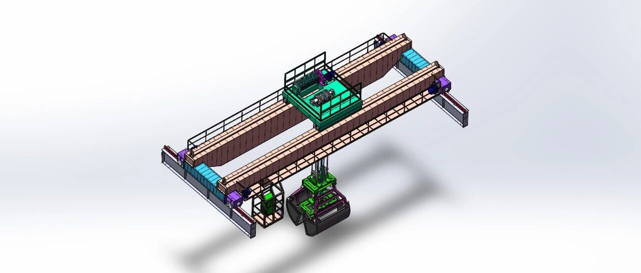 【工程机械】抓斗桥式垃圾搬运起重机3D数模图纸 Solidworks16设计