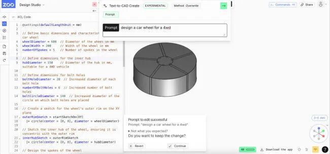 Zoo text-to-CAD dashboard