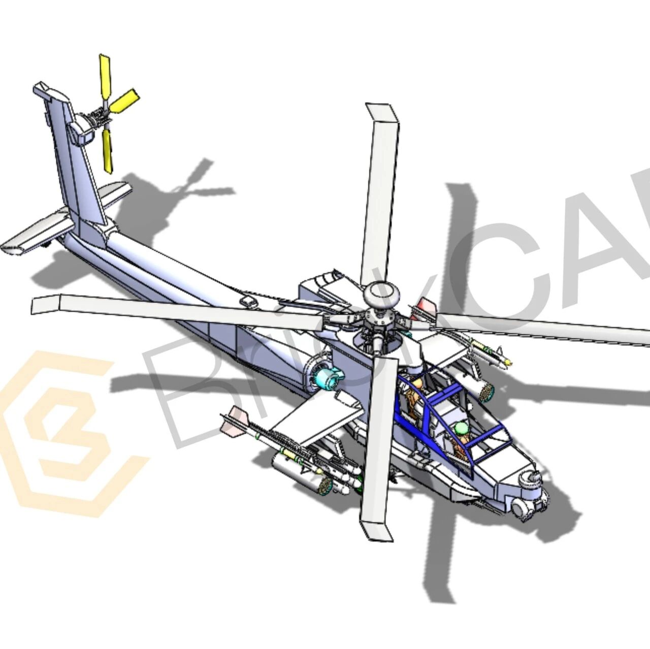 【飞行模型】Rotary Wing旋翼直升机简易模型3D图纸 STEP格式