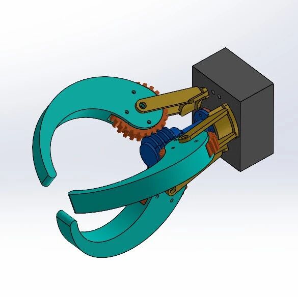 【工程机械】蜗轮蜗杆传动三爪爪式夹持器3D图纸 Solidworks设计