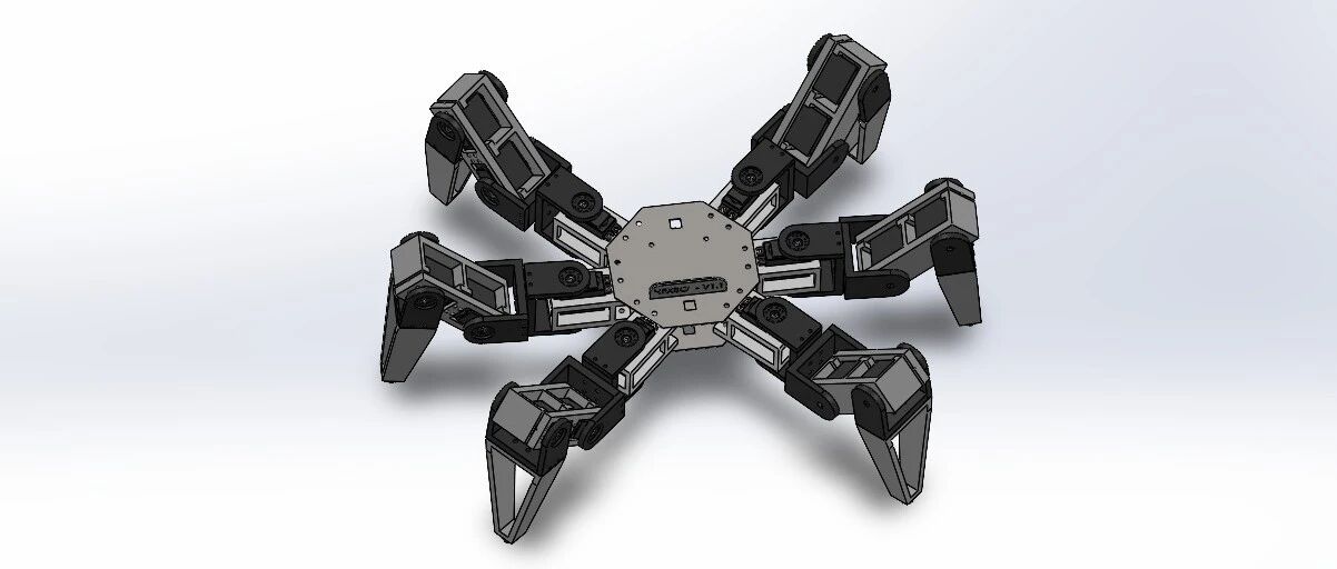 【机器人】HEXBOT V1.1六足机器人简易结构3D图纸 Solidworks设计