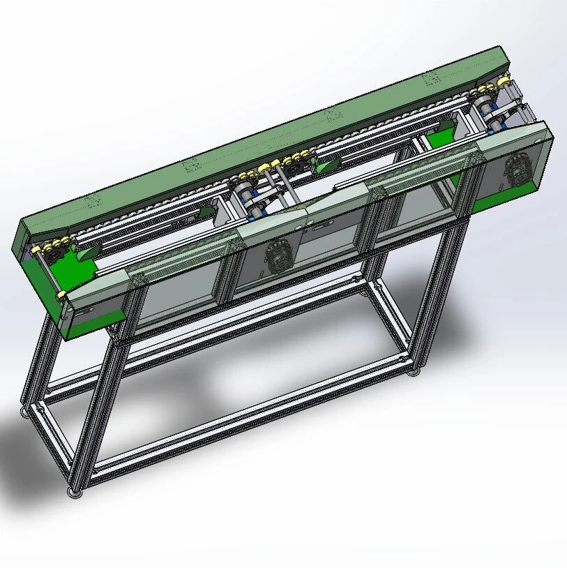 【工程机械】两段倍速链输送机3D数模图纸 Solidworks18设计