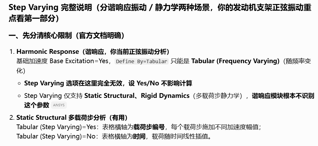 ANSYS workbench中多频段扫频振动分析方法与AI问答的错误的图13