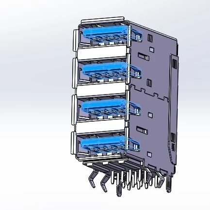 【工程机械】四层板USB2.0 A 型母座结构3D图纸 STP格式 附平面工程图