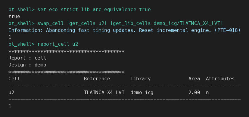 swap_cell 强换成功，report_cell 确认 ref 已变为 X4