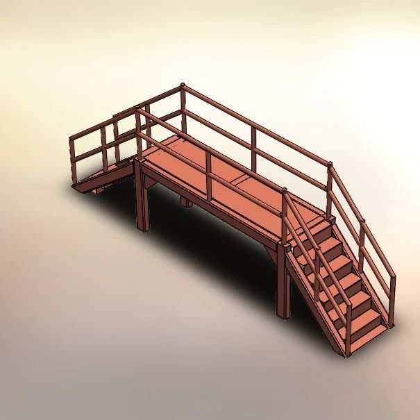 【工程机械】钢制夹层楼梯与平台3D数模图纸 Solidworks设计