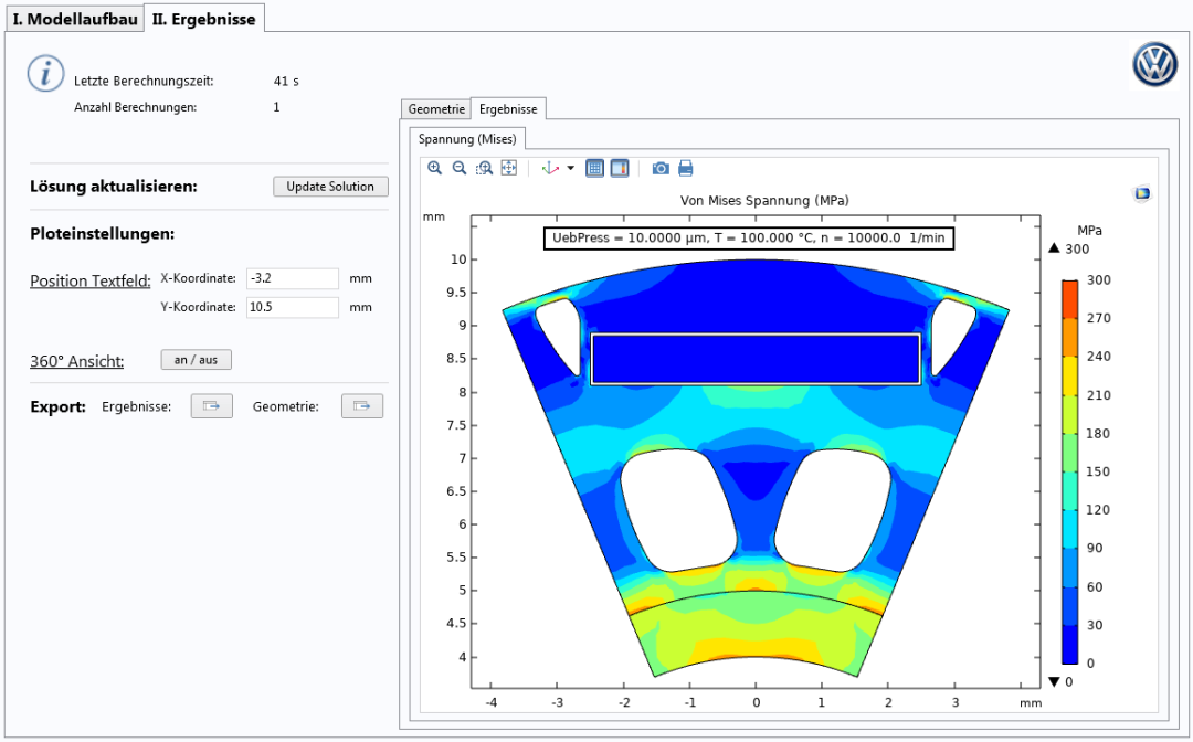 A screenshot of an application showing the stress analysis for the rotor's top.