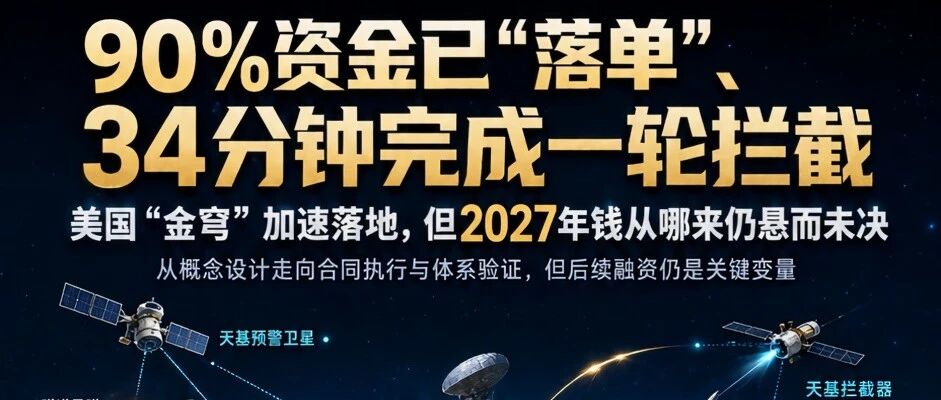 90%资金已“落单”、34分钟完成一轮拦截：美国“金穹”加速落地，但2027年钱从哪来仍悬而未决