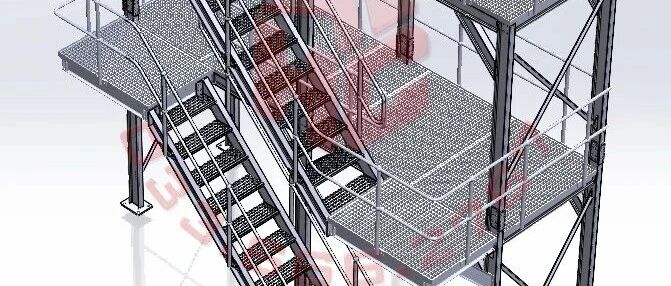 【工程机械】工业梯平台-焊件模块3D数模图纸 STEP格式