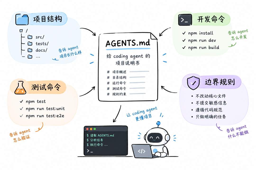 AGENTS.md 是给 coding agent 的项目说明书