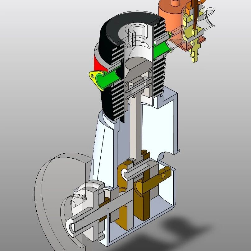 【发动机电机】单活塞基础发动机演示结构3D图纸 Solidworks设计
