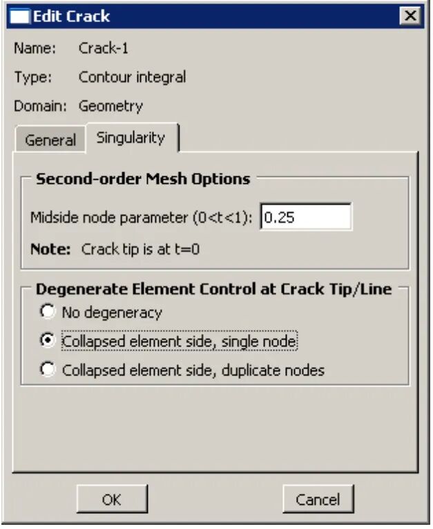Abaqus/CAE 裂纹编辑器：定义裂纹尖端奇异性参数